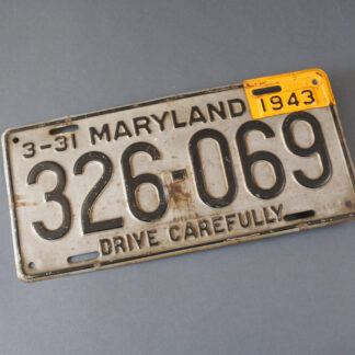 USA License Plate Maryland 1943