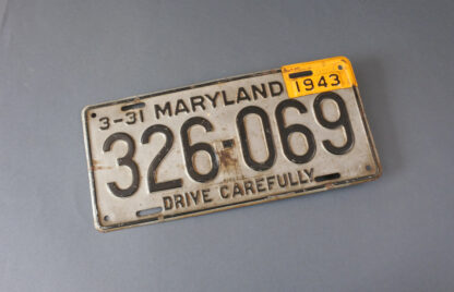 USA License Plate Maryland 1943