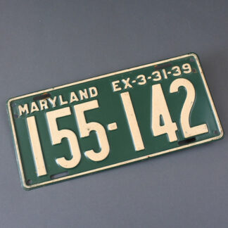 USA License Plate Maryland 1939.